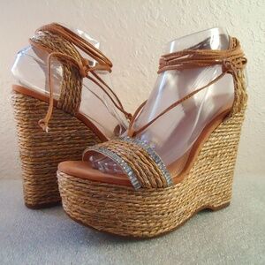 NWB SCHUTZ Natural Desert Aveline Lace Up Wedge Espadrilles Sandals Size-8B/38